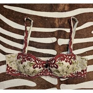 Vintage Felina Lingerie Size 36 DD Beige Floral lined Demi Lace Underwire Bra